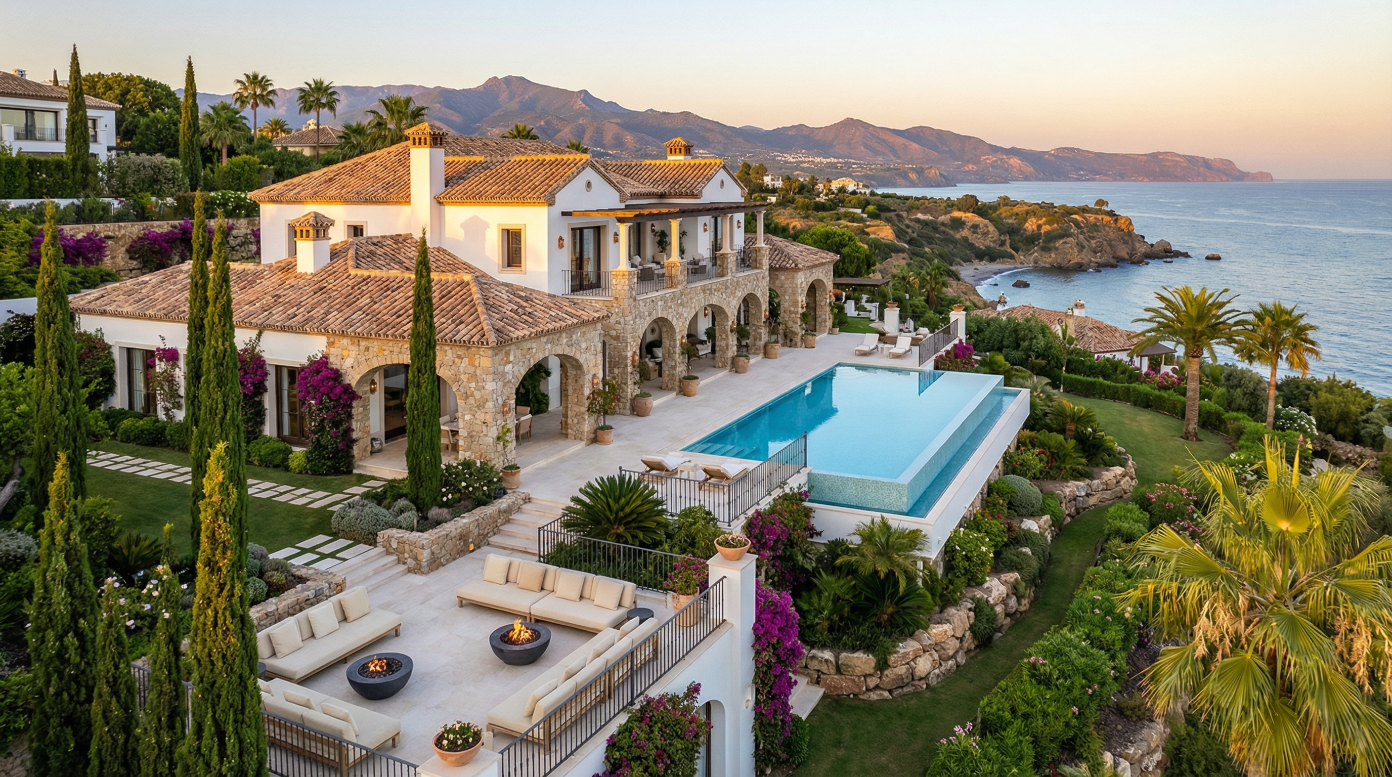 Propriété de luxe sur la Costa del Sol, mettant en valeur une architecture méditerranéenne élégante et des vues spectaculaires.