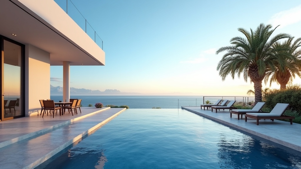 Invest in Costa del Sol 2025 global economy: Luxury modern apartment with sea view, infinity pool, and sunset.