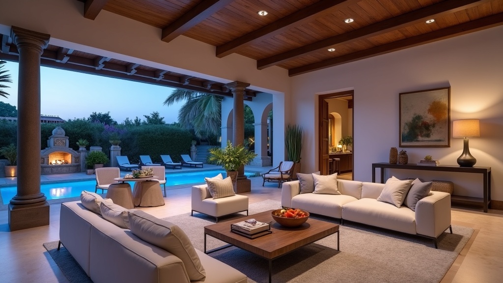 Spacious luxury living room in Costa del Sol, showcasing comfort ideal for a stable climate comparison.