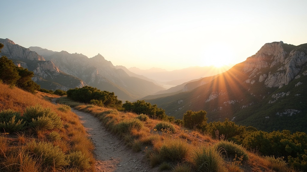 Vue montagne Costa del Sol au lever du soleil: 320 jours de soleil Costa del Sol, nature et sentiers de randonnée pour votre bien-être.