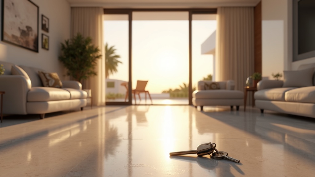 Move-in ready luxury Costa del Sol interior, keys on table for your sun-drenched lifestyle.