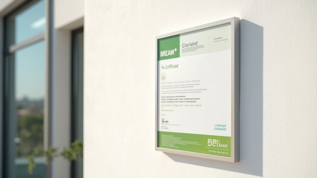 BREEAM certified modern building facade in Costa del Sol, highlighting sustainable features for climate friendly homes.