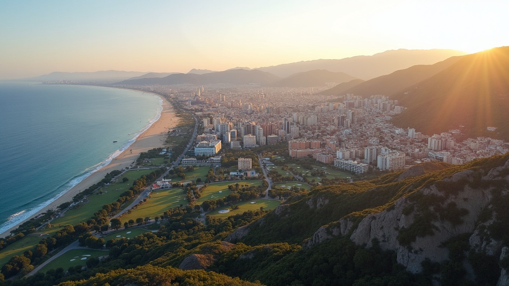 Aerial view of Málaga, Costa del Sol at golden hour, inspiring flights to Costa del Sol UK Ireland for a sunny lifestyle.