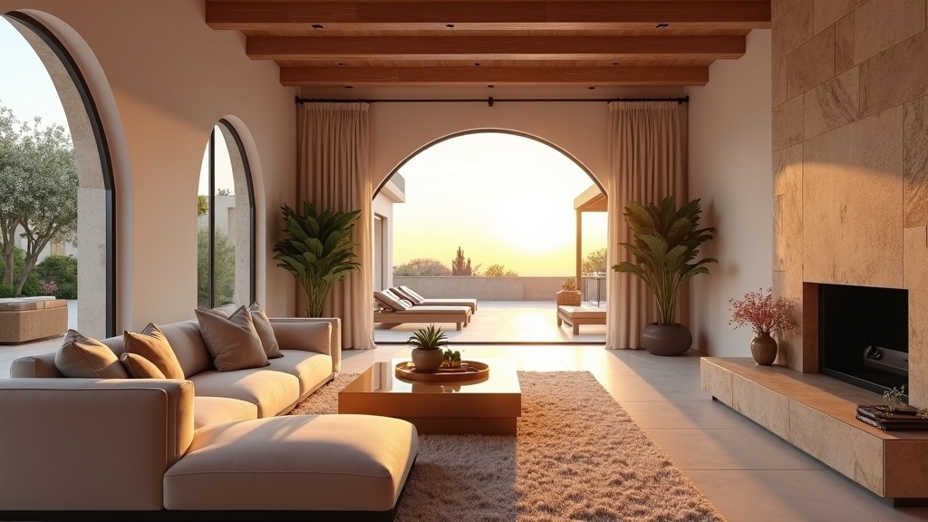 Ljusfyllt vardagsrum i lyxig Andalusisk fastighet. Perfekt balans natur & komfort med bilavstånd till naturen Costa del Sol, tillgång till naturparker.