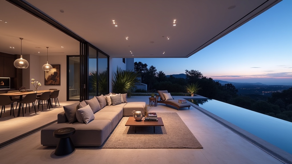 Luxury living room with modern furnishings & terrace access, perfect for comparing things to do Costa del Sol winter.