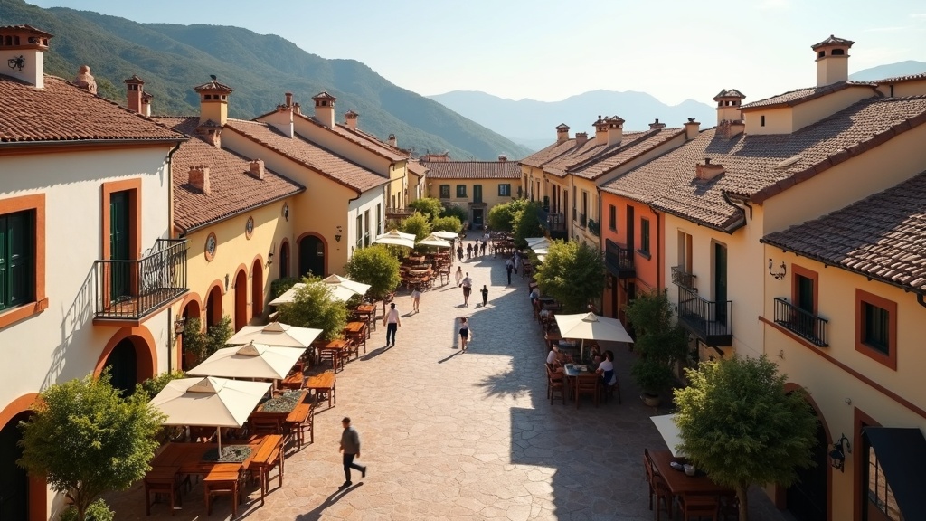 Charmant plein, buitenleven Zuid-Spanje klimaat Costa del Sol, sfeervol dineren, ideale levensstijl.