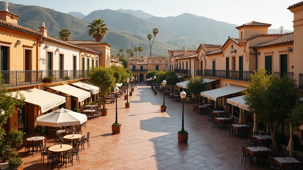 Flygfoto över charmig spansk torg på Costa del Sol. Andas ren luftkvalitet Costa del Sol livskvalitet. Typiskt livsstil.