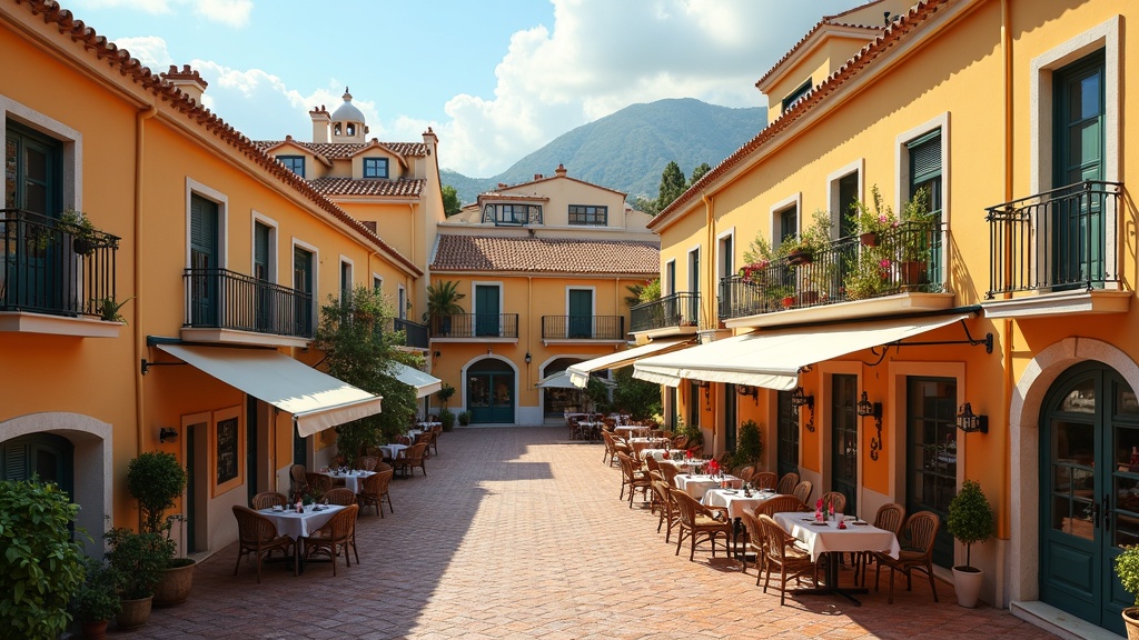 Aerial of vibrant Costa del Sol town square at sunset, inspiring future agency owners to unlock agency potential in paradise.