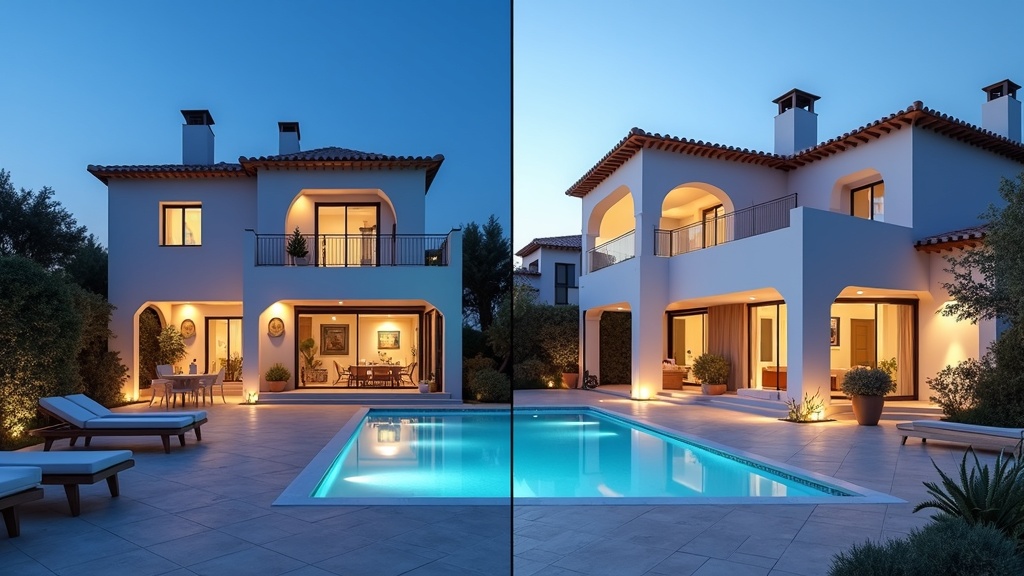 Comparing direct carrier contracts vs IMO: Two distinct Costa del Sol properties, interior layouts, and price differences illustrate contrast.