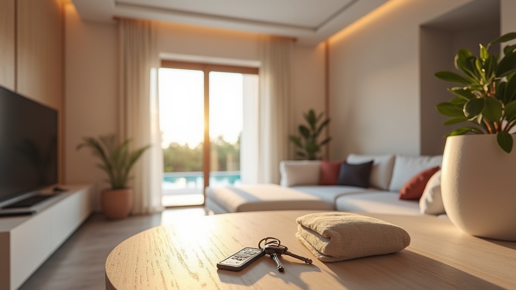 Keys on a minimalist table in a luxurious, modern Costa del Sol home, symbolizing immediate insurance agency independence.