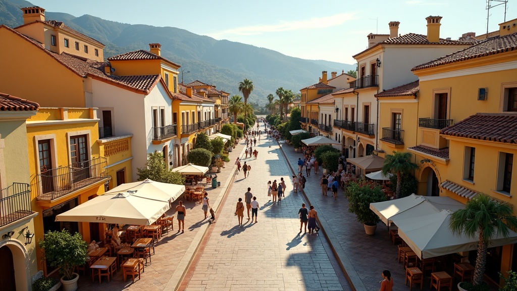 Urocza hiszpańska plaza w słońcu Costa del Sol, idealna do aktywności na świeżym powietrzu i rekreacji całorocznej dla dobrego samopoczucia w środowisku śródziemnomorskim.