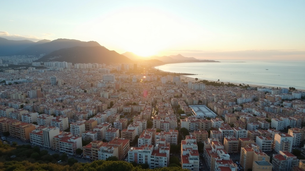 Panoramavy över Málaga, Costa del Sol i morgonljus, med kustlinjen, stränder och naturparker i bakgrunden. Upplev naturparker Costa del Sol!