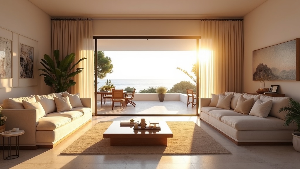 Andalusian luxury living room in Estepona, Costa del Sol. Explore sustainable properties and ecological tours in Estepona Sierra & Manilva naturstigar.
