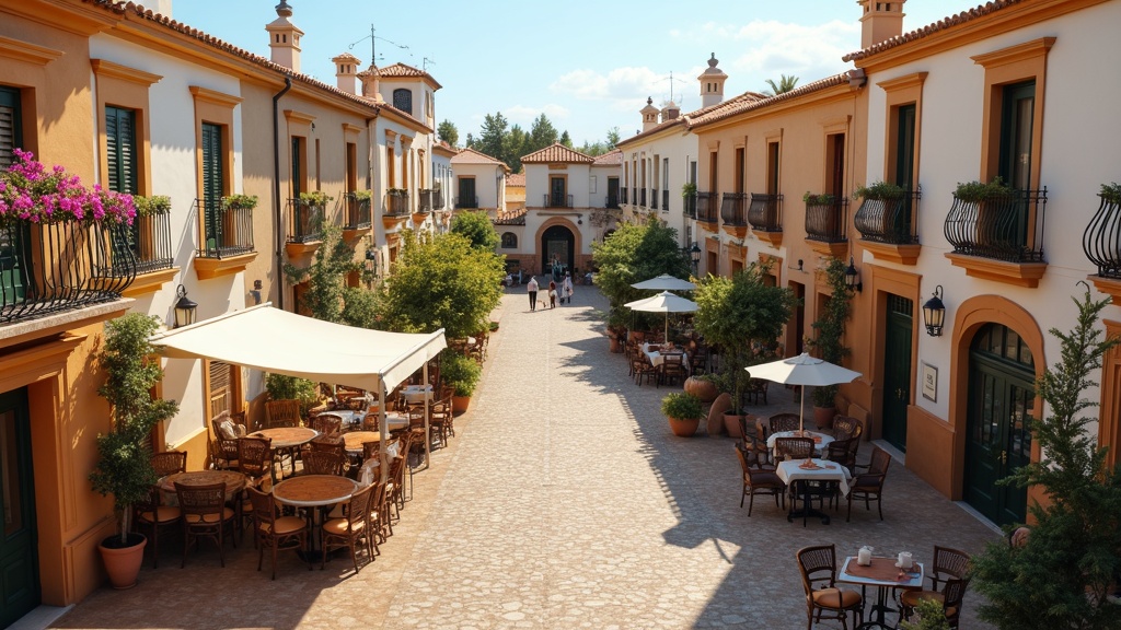 Charming Costa del Sol plaza at sunset, reflecting the lifestyle of fresh air on the Spanish coast.