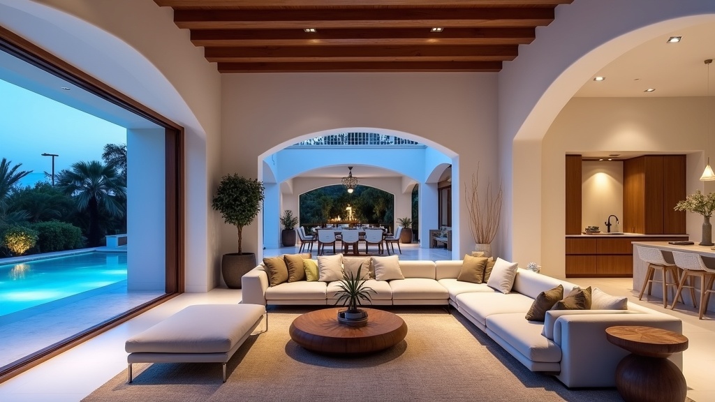 Luxe interieur Costa del Sol met avondlicht, perfect voor het vergelijken van zeewind seizoenen Costa del Sol.