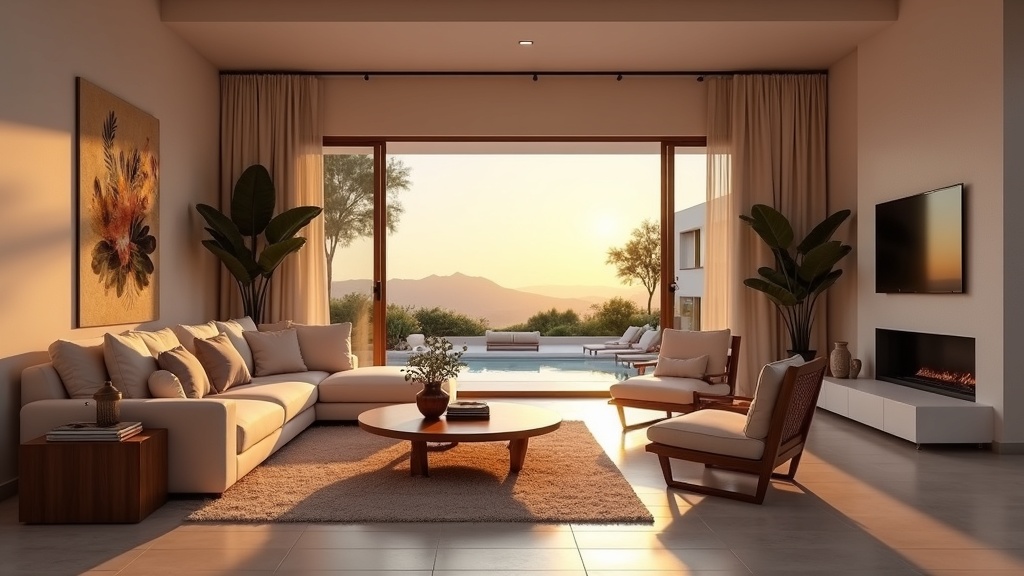 Luksuriøs stue i Costa del Sol med sollys og terrasse, ideelt når du skal velge område med mest sol.