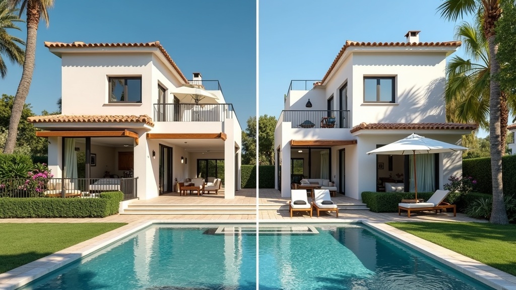 Compare property styles in Costa del Sol Spain: traditional Andalusian architecture, interior layouts, and price differences.
