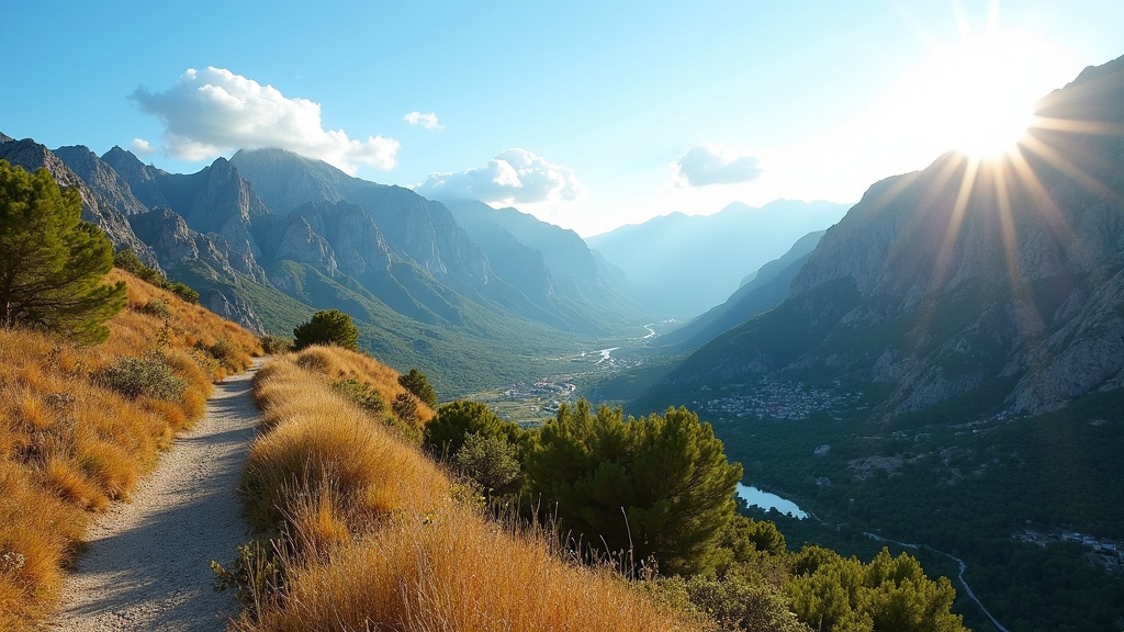 Vue montagne ensoleillée de la Costa del Sol. Idéal pour votre bien-être et santé respiratoire. Bienfaits du soleil Costa del Sol.