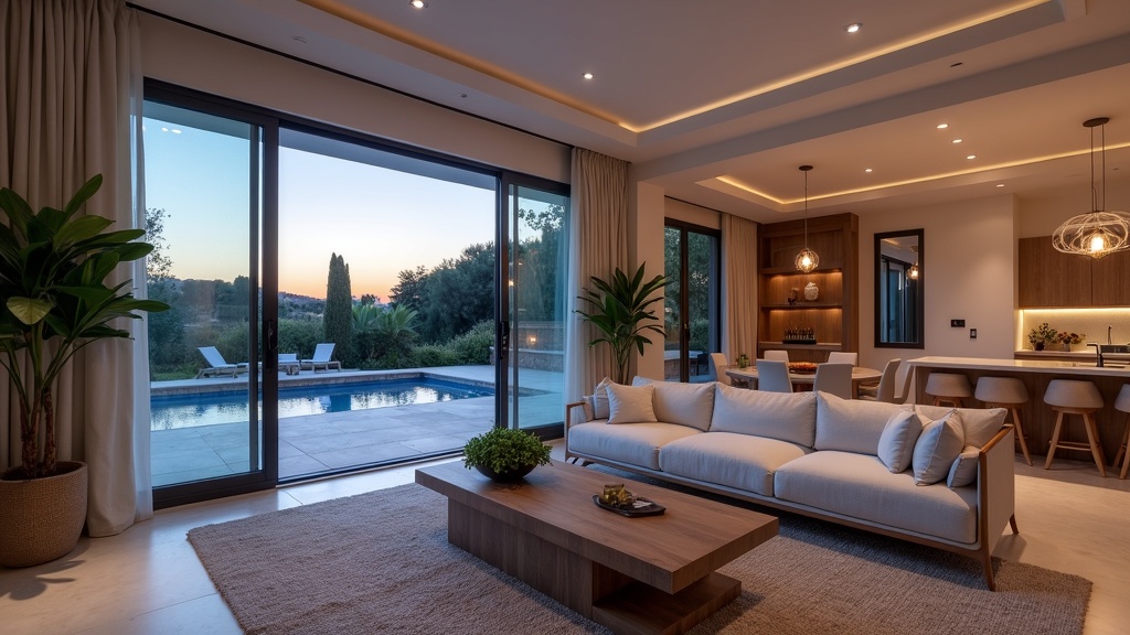 Luksuriøs stue i spansk kolonistil med udsigt, der understøtter bæredygtig biodiversitet Costa del Sol.