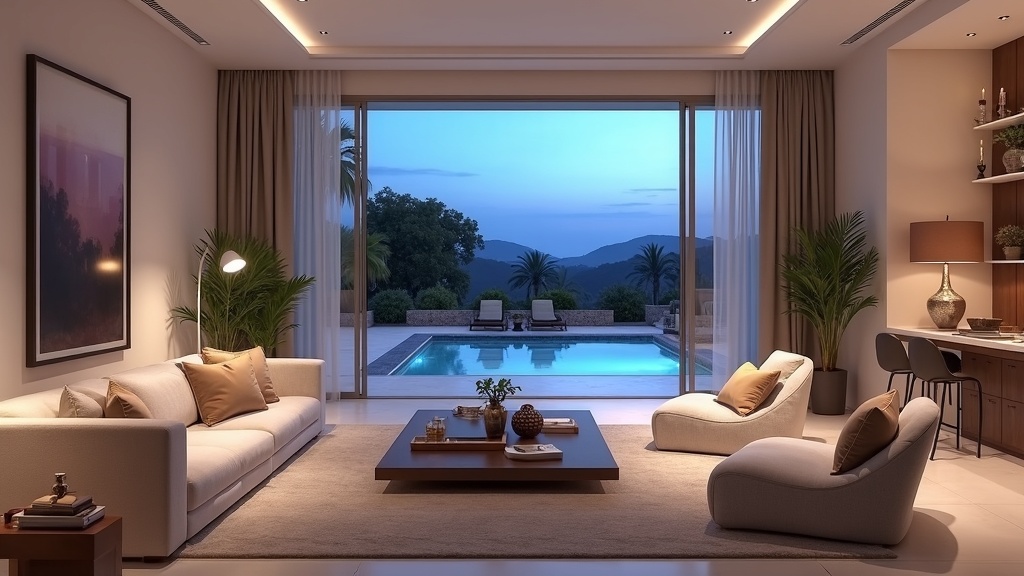 Spacious living room in a luxury Spanish villa, showcasing high-end finishes; ideal for exploring the best places to buy luxury villa Costa del Sol.