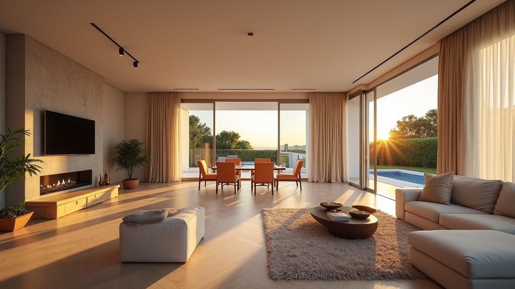 Luksuriøs stue på Costa del Sol, perfekt til sundhed og velvære yoga på stranden, frisk havluft og solenergilivsstil.