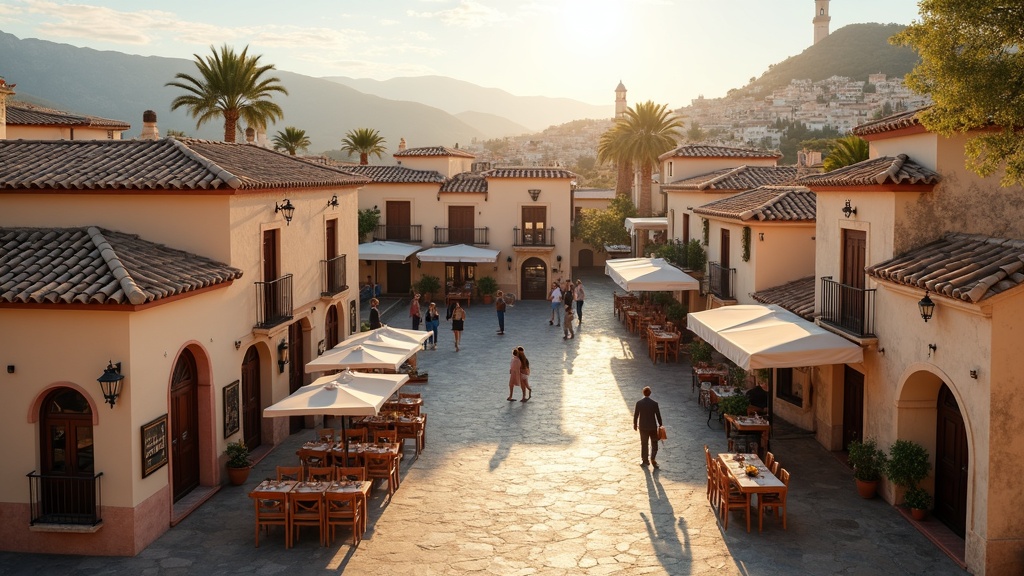Viehättävä espanjalainen aukio, jossa perinteistä arkkitehtuuria ja ulkona ruokailua, ilmentää Costa del Solin luonnon monimuotoisuutta.