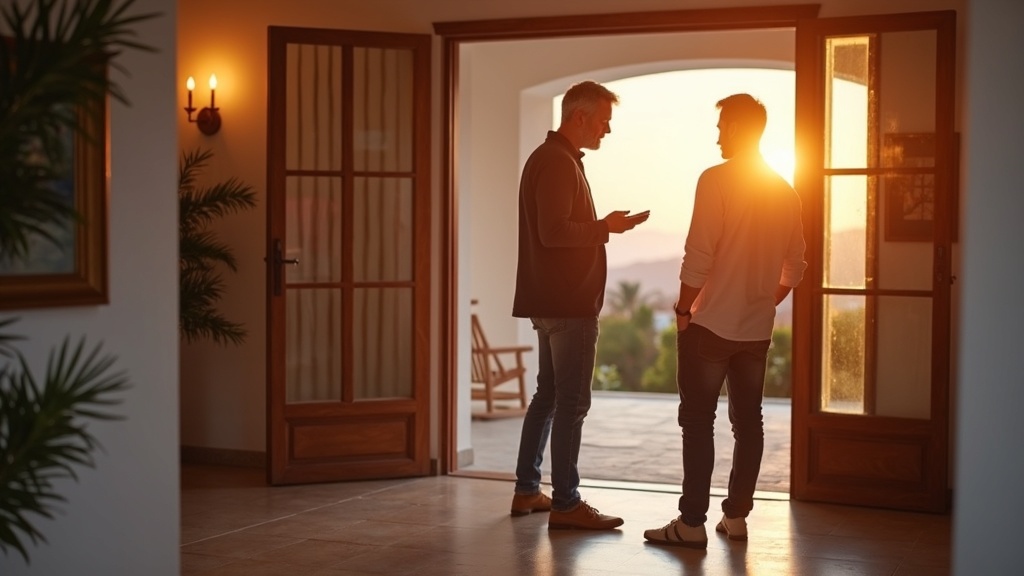 International buyers view luxury Andalusian property with agent, exploring features for the best places to live Costa del Sol.