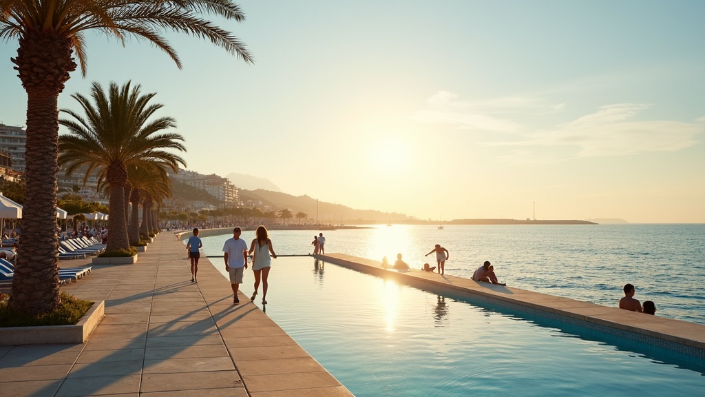 Costa del Sol klíma: Európa legnaposabb régiója 320 napsütéses nap, élvezetes tengerparti élet a promenádon.