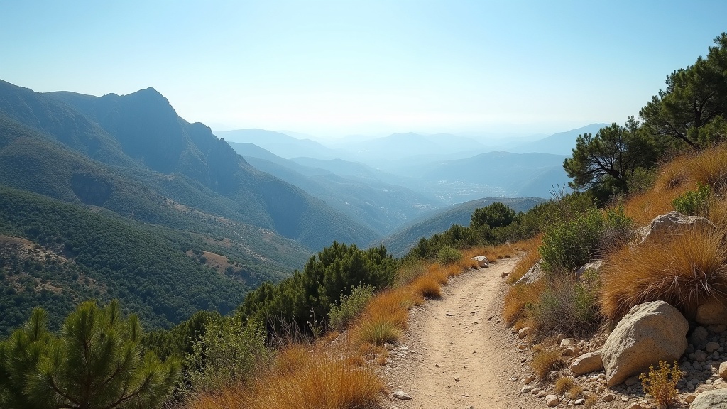 Sierra Blanca hegyek Málagában, túraútvonalak, állandó napsütés. Napsütéses órák száma Costa del Sol, mely területek Málaga és Sotogrande között, festői látvány.