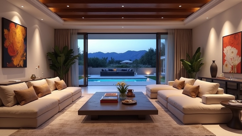 Luksusowy salon z tarasem i stylem hiszpańskim w nadmorskie miasta z górami Costa del Sol.