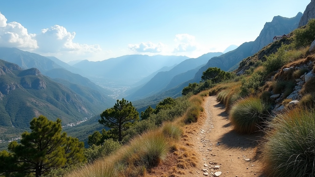 “Sierra Blanca mountains and hiking trails in the Costa del Sol under a sunny Mediterranean sky.”