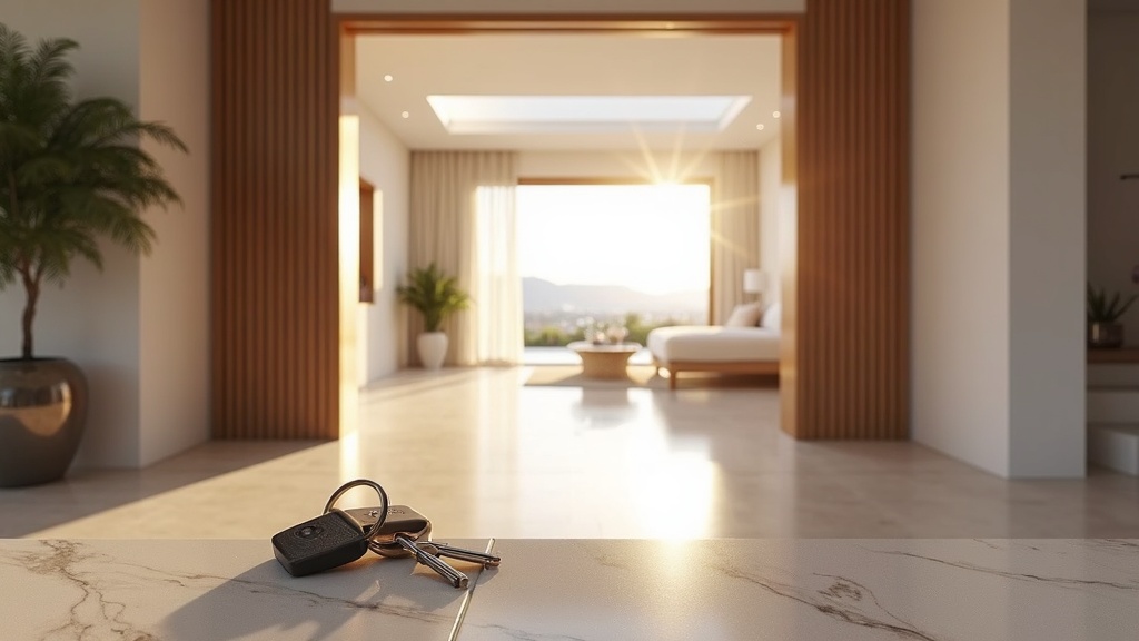 Luxurious, move-in ready Spain luxury villas for sale Costa del Sol: modern interior, keys on table, professional photography for buyers.