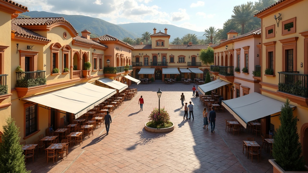 Costa del Sol: charming town square, outdoor dining, soft light for ganzjährig Licht & Sonne & Spanish living.
