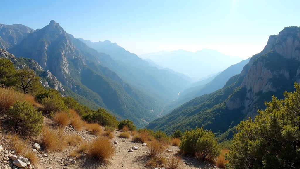 Sierra Blanca mountains bathed in midday sun, showcasing 320 soldagar per år Costa del Sol aktiv livsstil and outdoor adventures.