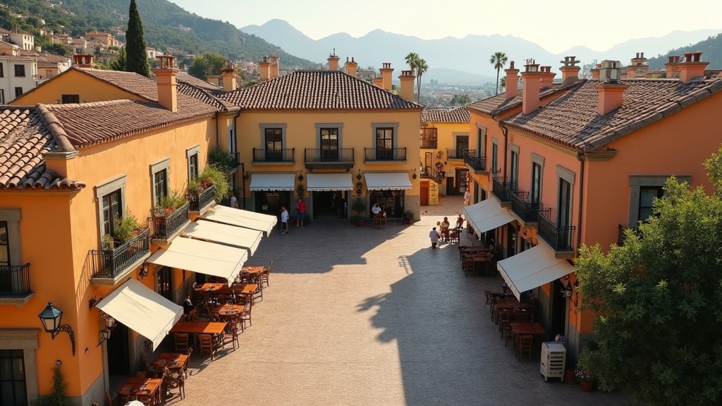 Idyllic Spanish plaza in Costa del Sol's microclimate. Enjoy natural wellness & healthy living in Andalusia.