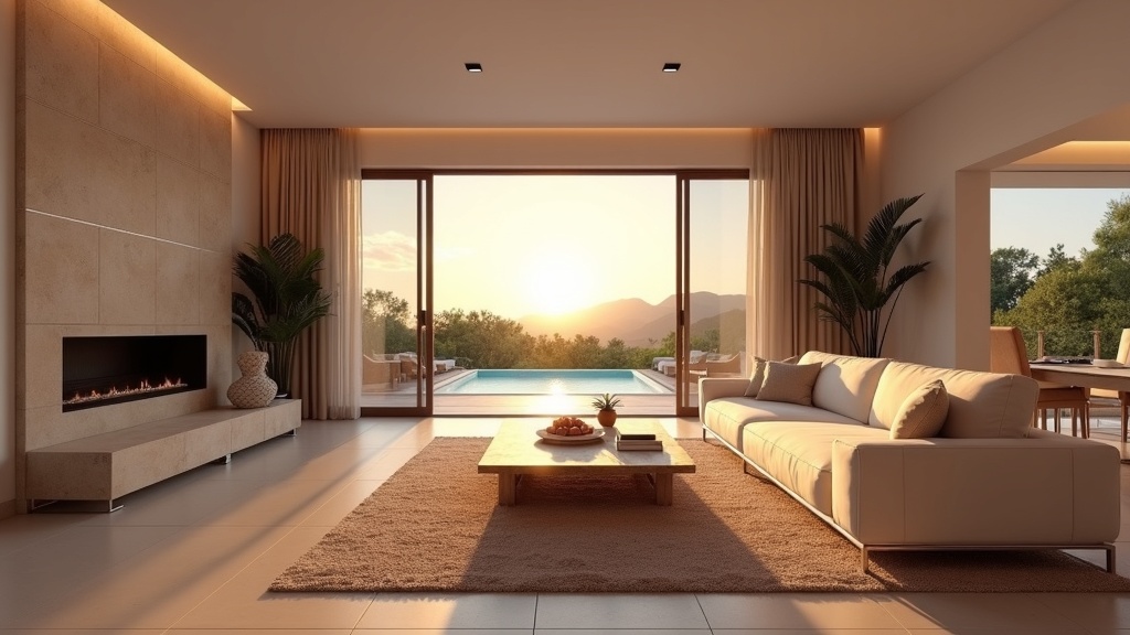 Luxuriöses Neubau-Wohnzimmer an der Costa del Sol; moderne Eleganz & Naturanbindung.