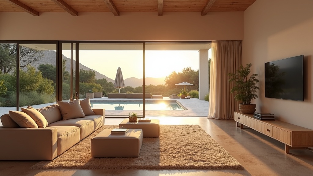 Winterresidenz Costa del Sol gesundheitliche Vorteile: Luxuriöses Wohnzimmer mit Meerblick, Erholung durch frische Luft.