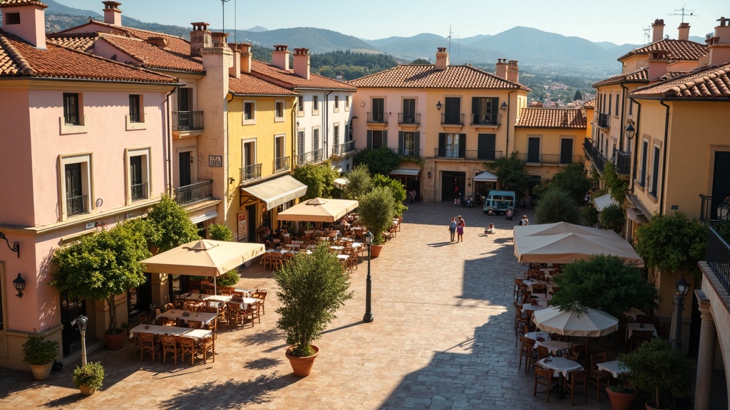 Charming Costa del Sol plaza with traditional architecture and outdoor dining, showcasing the region's middelhavskost natur kultur lifestyle.