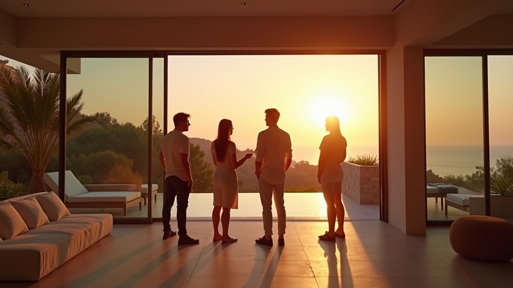 International buyers view luxury Costa del Sol property, considering wellness facilities & spas in Spain.