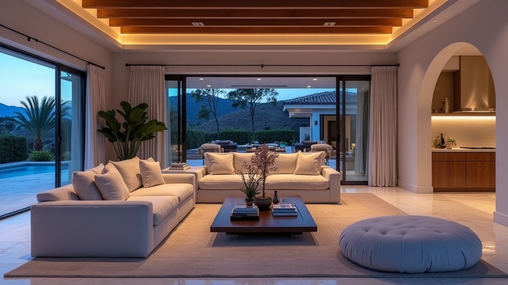 Prémium új építésű ingatlan választás Costa del Sol: Tágas nappali luxus berendezéssel, spanyol stílusban.