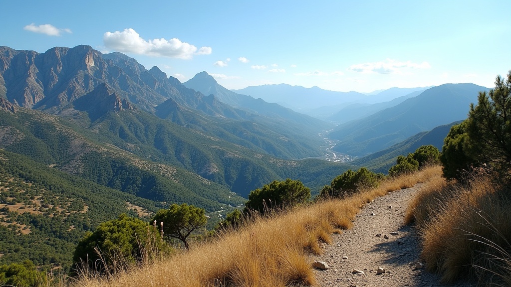 Aurinkoinen elämäntapa Costa del Solilla: Terveyttä edistävä, terveellinen ilmasto ja ulkoilmaelämää Sierra Blancan vuoristossa.