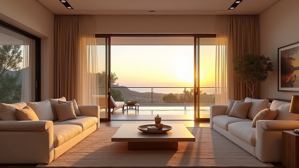 Luxe woonkamer in Costa del Sol, met zonlicht, moderne inrichting en terras. Ideaal voor wie beschermde natuurgebieden Spanje inheemse soorten Costa del Sol waardeert.