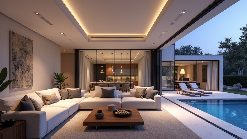 Elegant stue med panoramaudsigt over hav og bjerge i nærheden Costa del Sol, perfekt til sammenligning.