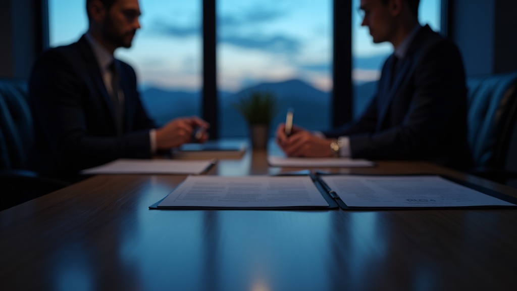 International property lawyer during a legal consultation for luxury holidays Costa del Sol, with real estate documents.