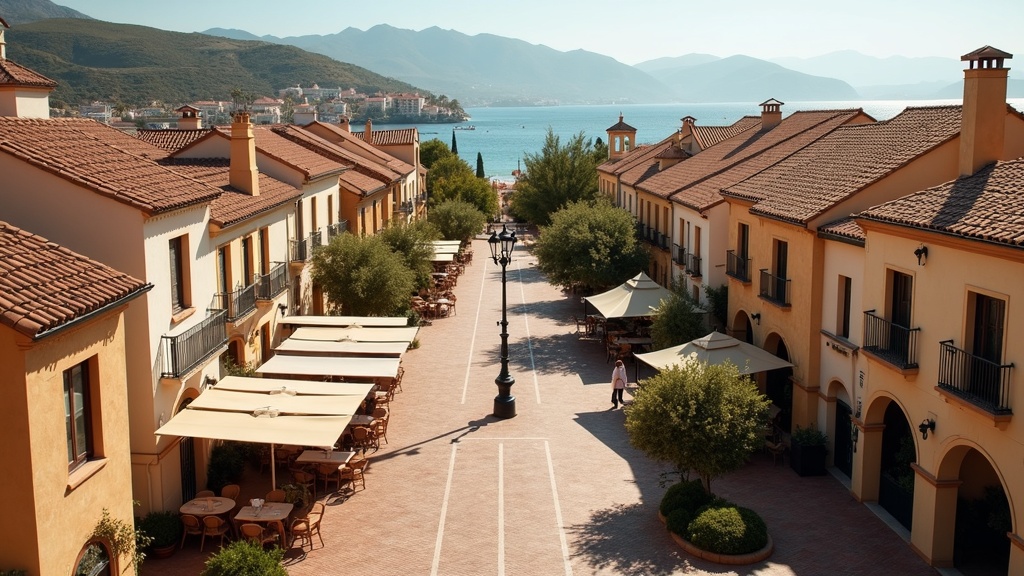 Charming Spanish plaza in Costa del Sol, perfect for udendørsliv året rundt golf svømning vandreture.