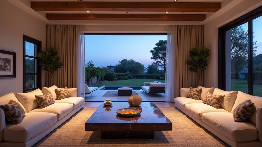 Costa del Sol luxury living room, promoting better sleep & balanced lifestyle, linked to mediterrán étrend.