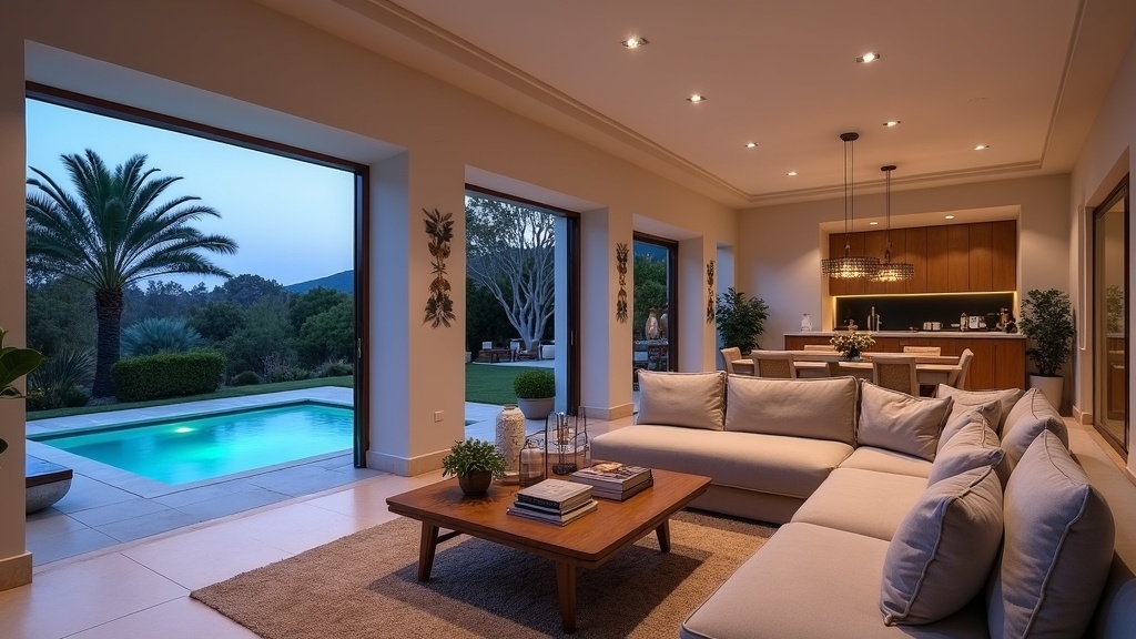 Luksuriøs Costa del Sol vinterresidens, interiør. Sammenligning: klima fordeler i Sør-Europa.