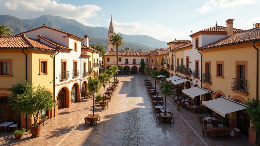 Oplev livskvalitet ved hav og natur Costa del Sol: charmerende spansk plaza med udendørs spisning i eftermiddagslys.
