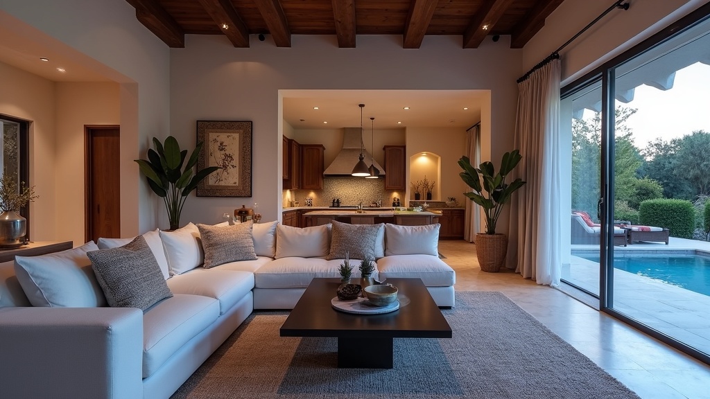 Luksuriøs stue på Costa del Sol. Ideel til sammenligning kystbyer Costa del Sol, med terrasse og havudsigt ved tusmørke.