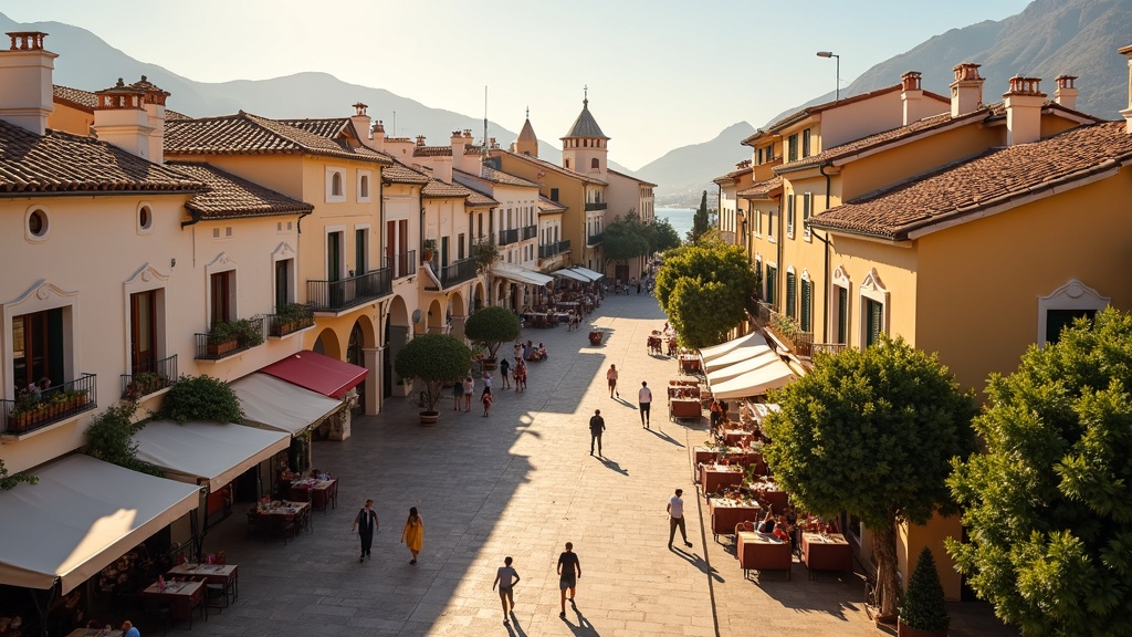 Uroczy plac w centrum miasta Costa del Sol. Poczuj klimat Costa del Sol i hiszpański styl życia w słońcu.